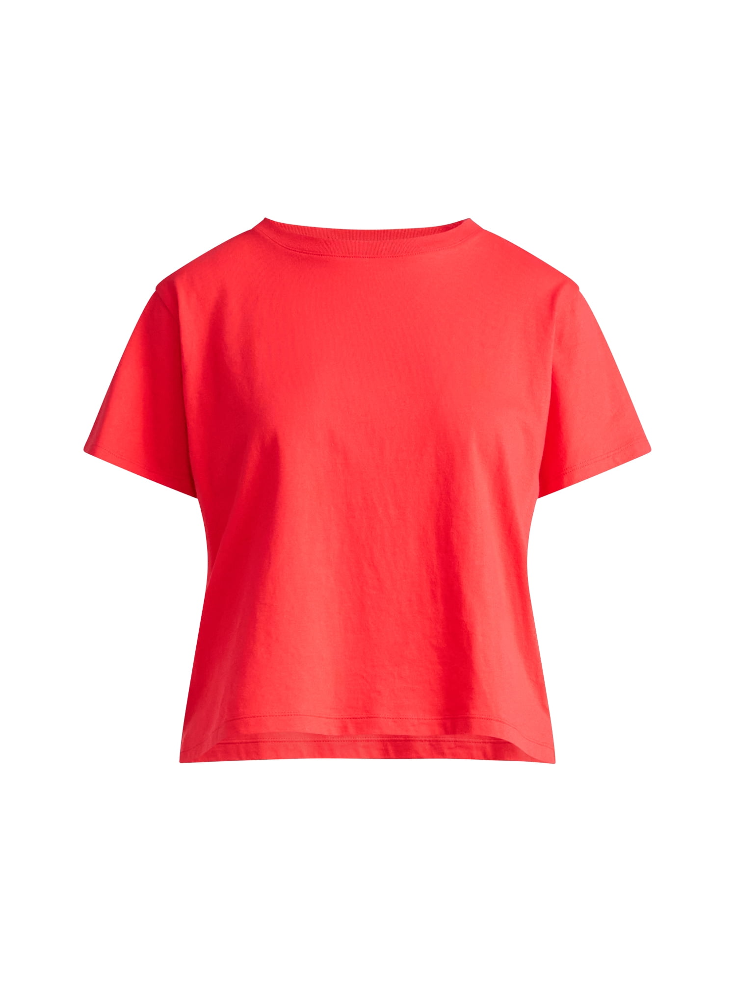 Free Assembly Women's and Women's Plus Cotton Cropped Boxy Tee with Short Sleeves, Sizes XS-4X