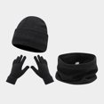 thumbnail image 2 of MIASHUI Women's Scarf, Hat, and Gloves Three-Piece Set Winter Outdoor Riding Skiing Cold Protection Solid Color Knit Hat Warm Set Black, 2 of 9
