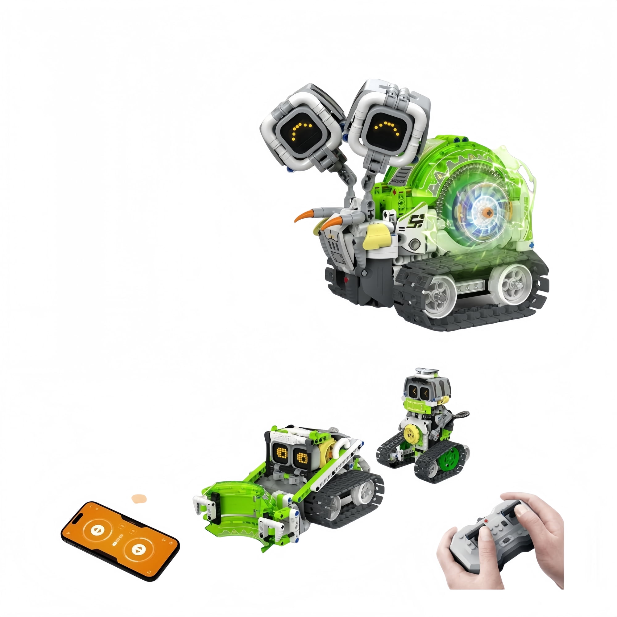 3‑in‑1 STEM App & Remote Control Tracked Robot Building Kit with LED Dot‑Matrix Expression Eyes Educational Assembly Blocks Toy Birthday Holiday Gift for Boys Girls Ages 8+
