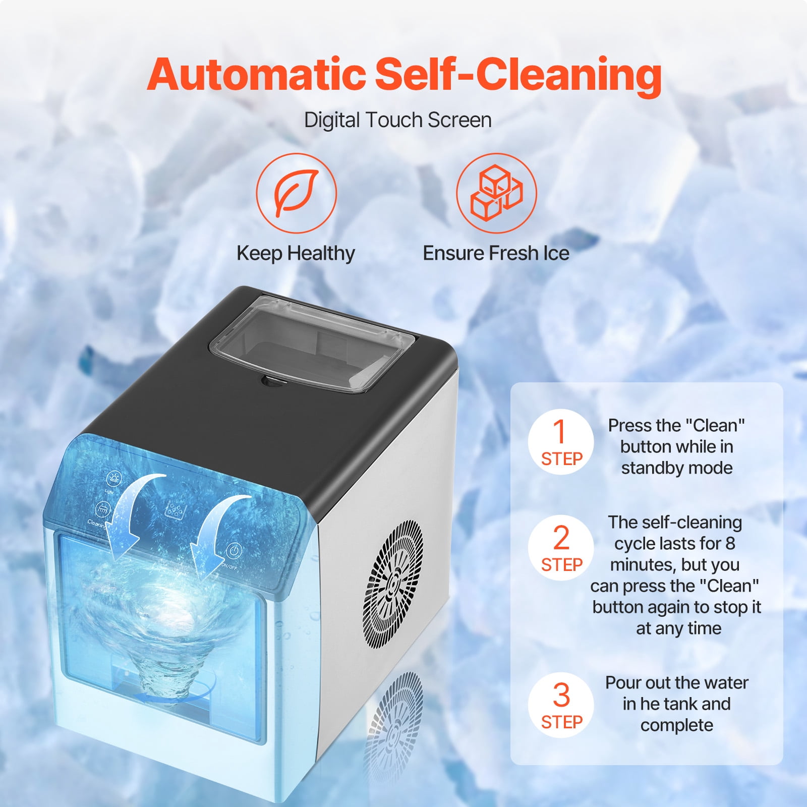 KFFKFF 33lbs/24H Countertop Ice Maker Nugget Ice Maker Self-Cleaning Portable Ice Maker with Ice Scoop & Drip Tray