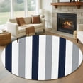 thumbnail image 2 of Navy Blue Gray Striped Large Area Rugs for Bedroom Living Room, Soft Non Slip Carpet Bedside Rug, Farmhouse Stripe Art Round Floor Cover Kitchen Accent Rug 8' for Dining Room/Office, 2 of 9