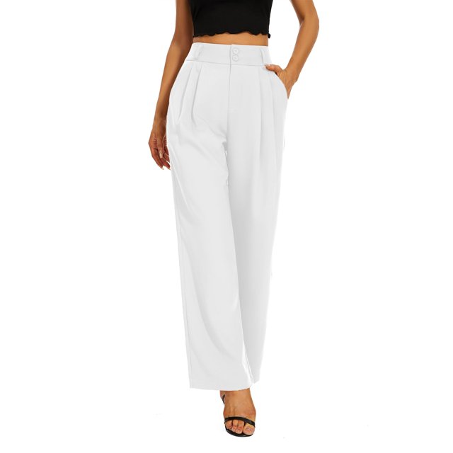 Pantalones de vestir FUNYYZO de cintura alta y pierna ancha para mujer, color blanco