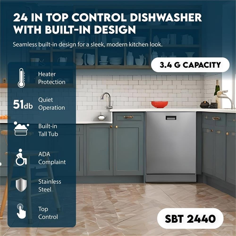 Pemberly Row 24" Stainless Steel Built-In Dishwasher with Top Control in Silver