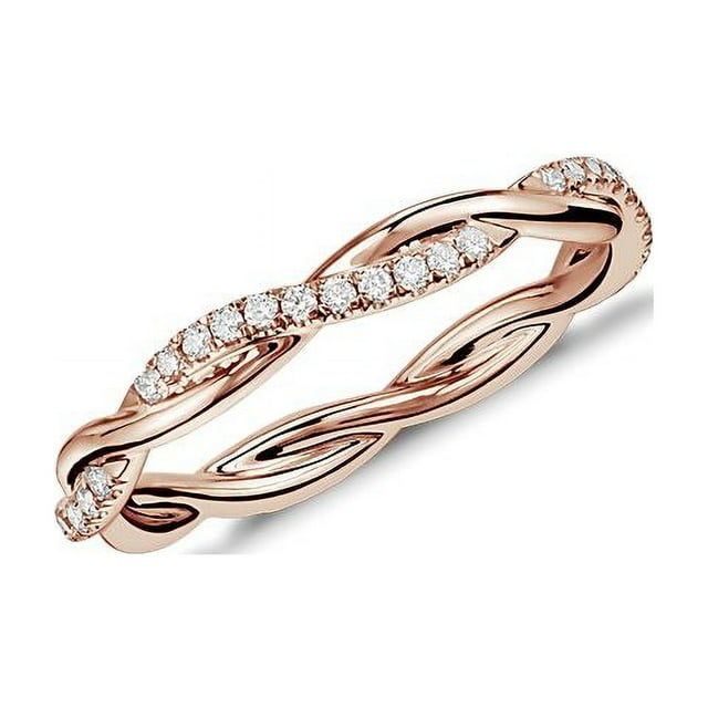 0,25 Ct P.t. Forme Ronde Diamond Naturel Dernier Design Alliance Éternité pour Femmes Or Rose Massif 18K Taille 8