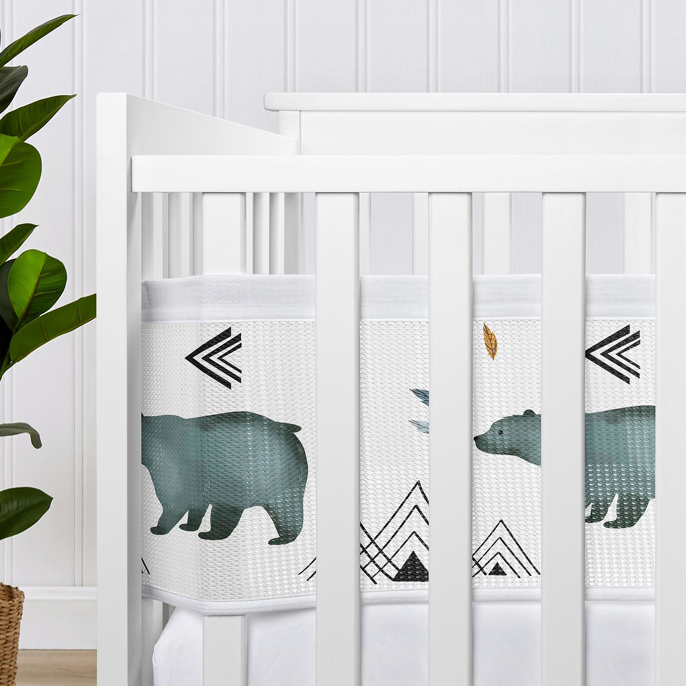 Sweet Jojo Designs + BreathableBaby Bear Mountain Blue Black and White Breathable Mesh Crib Liner Pad