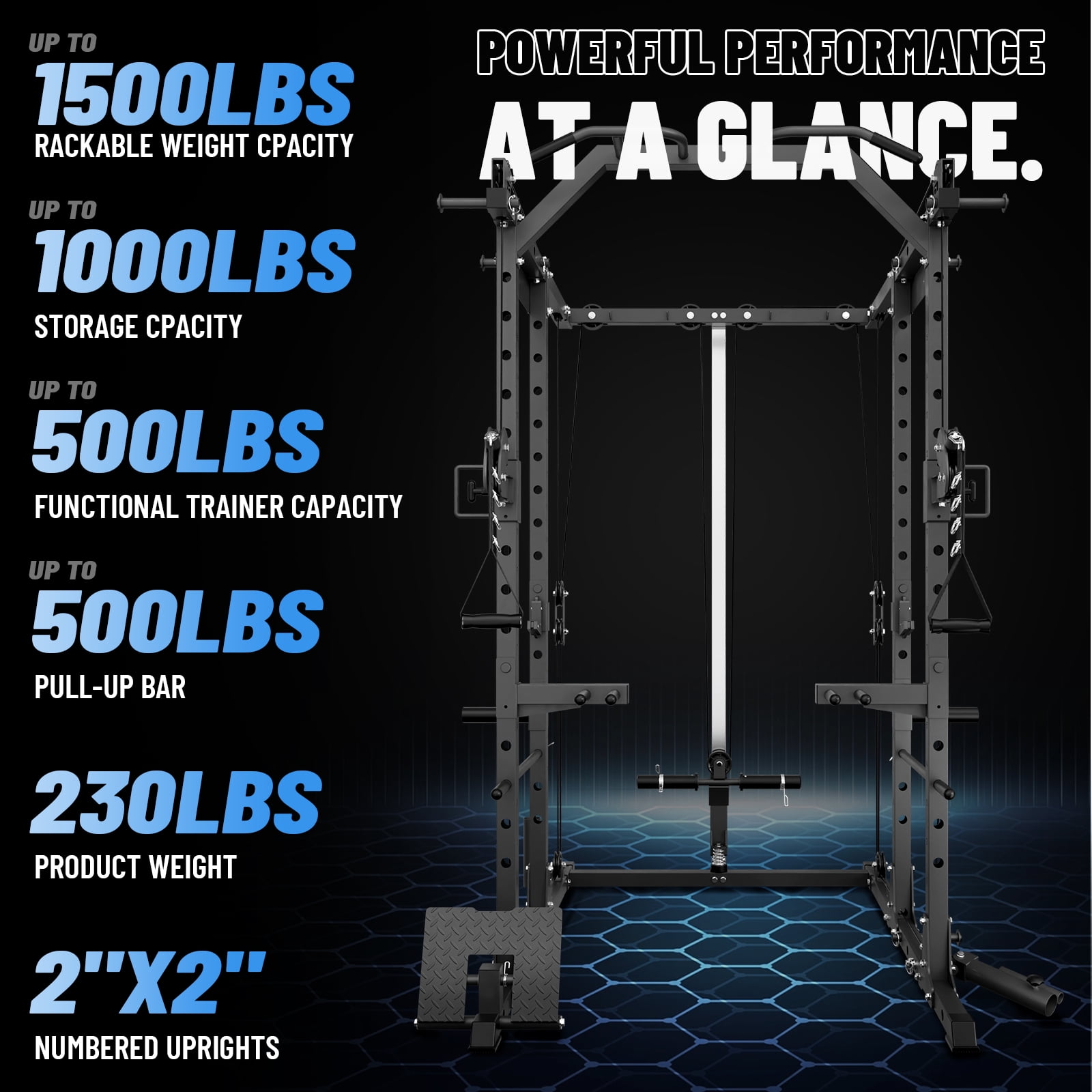 Mikolo Power Rack Cage, 1500LBS Weight Cage with 800LB Capacity Adjustable Weight Bench, 1500LB Capacity Barbell and 230LB Weight Plate set Black