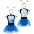 thumbnail image 5 of renvena Kids Girls Shiny Metallic Tutu Skirted Leotard Dress with Hair Hoop Blue 10, 5 of 7