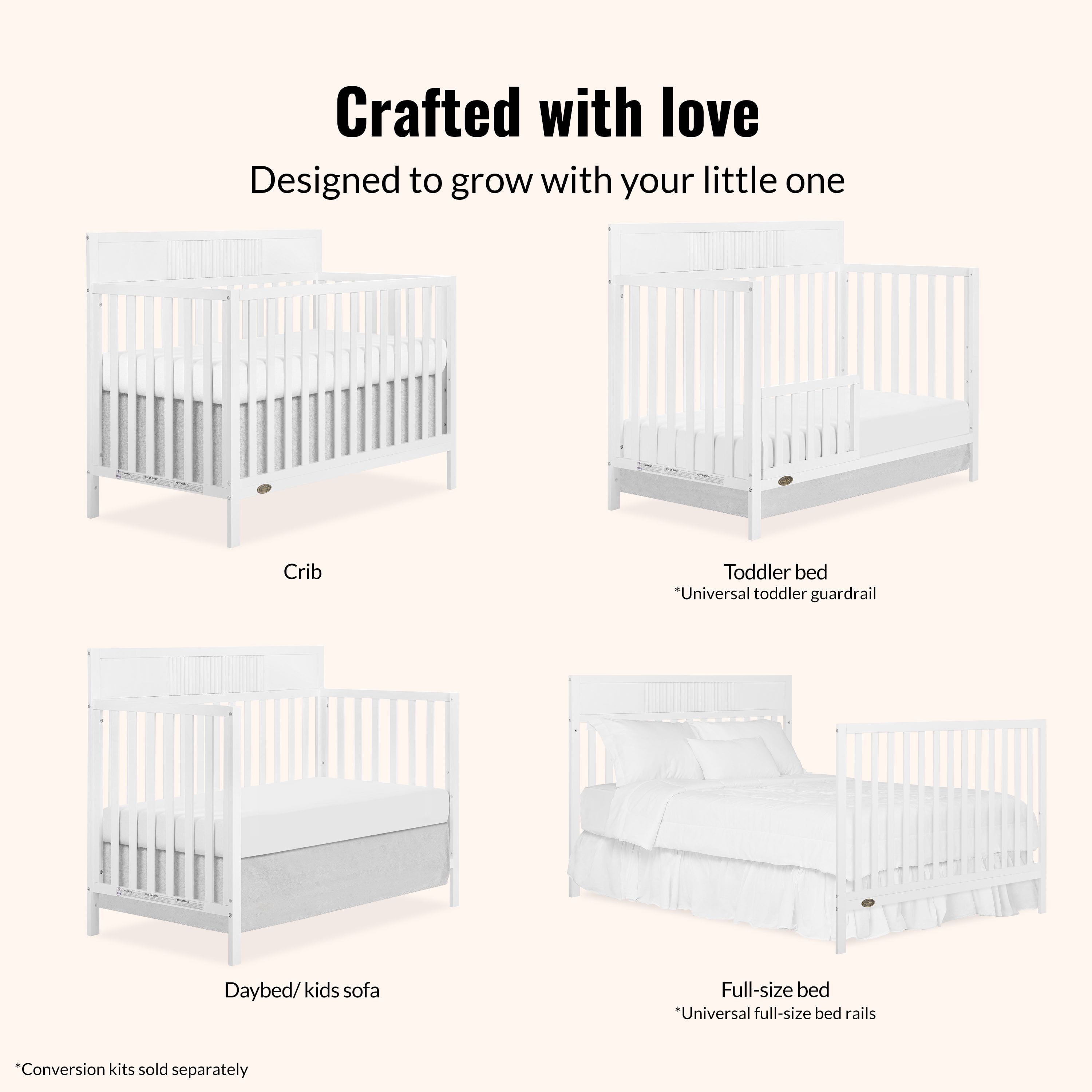 Dream On Me Ivy 5-in-1 Convertible Crib in White with Free Crib Mattress