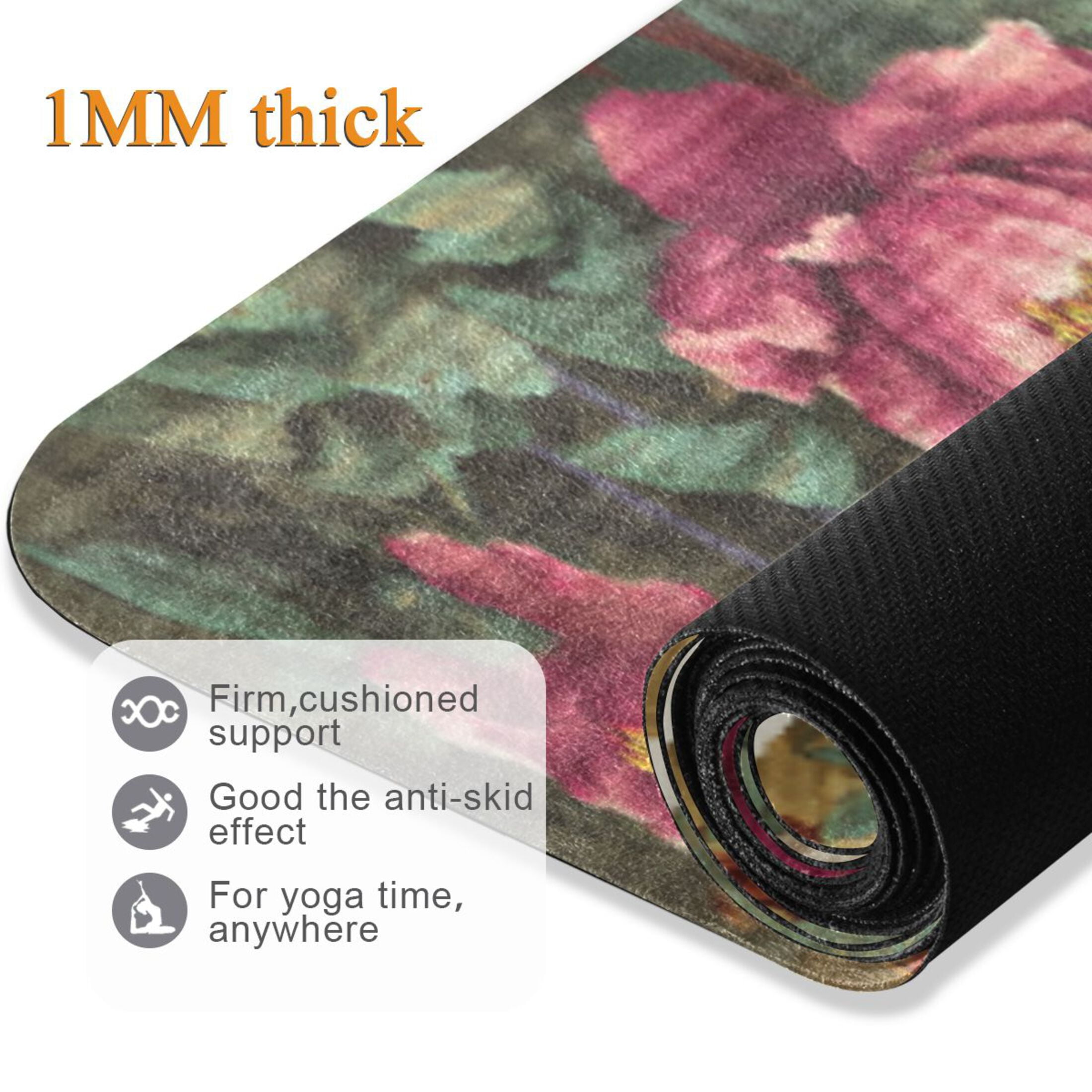 BZSMCE Yoga Mat Women Fitness Mat Elegant Cranes Amid Peony Splendor Pattern