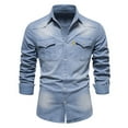 thumbnail image 4 of New Autumn Cotton Denim Shirt Men Long Sleeve Solid Color Casual Slim Fit Shirt Mens Designer Clothing Cowboy Shirts For Men, 4 of 5