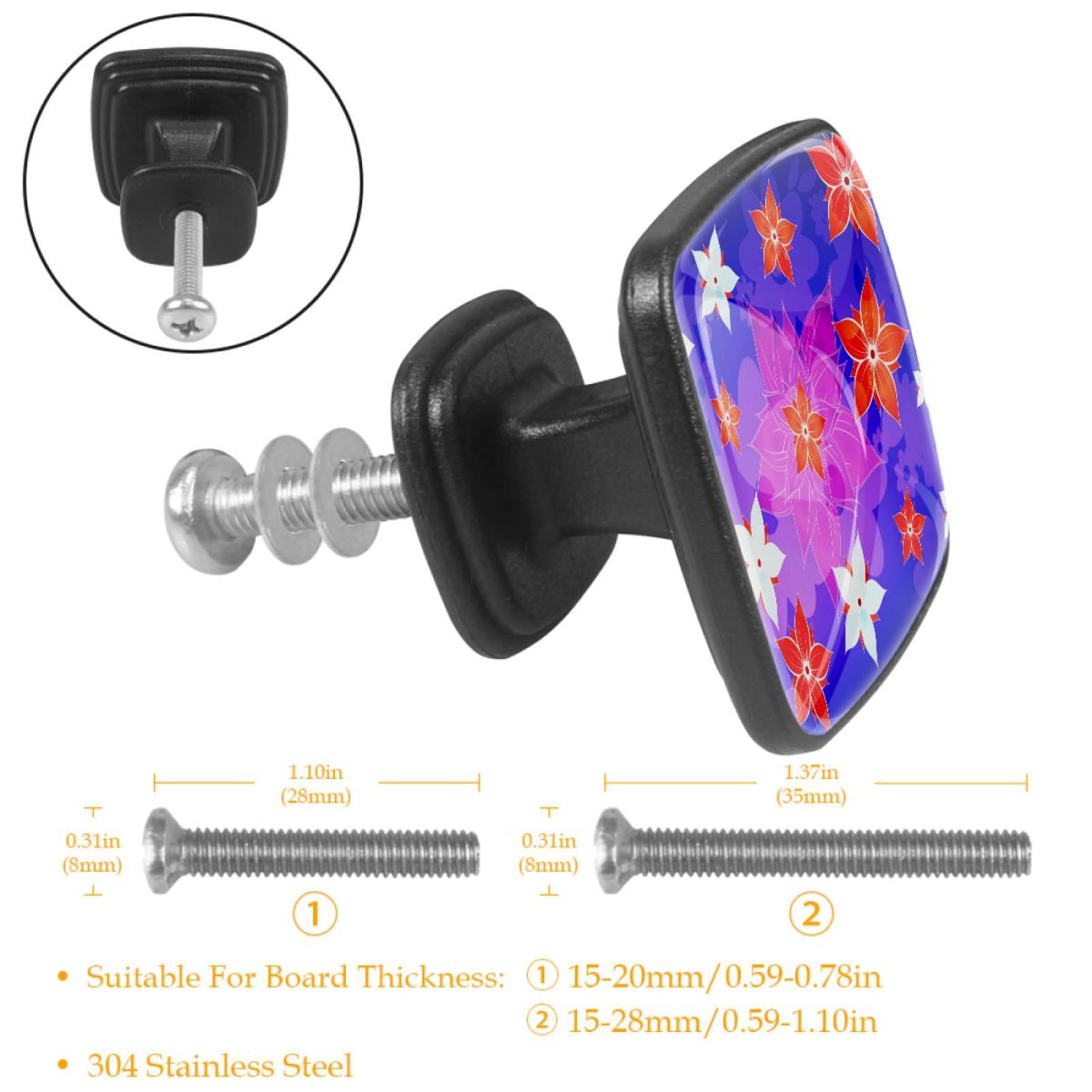 4 Pcs Cabinet Handle Drawer Pulls Blue Floral Flower Knobs with Screws Square Furniture Office Cabinet Knob Decoration