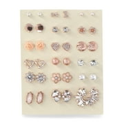 No Boundaries Rose Gold-Tone Floral Crystal Earrings Set, 18-Pack, Womens