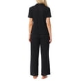thumbnail image 3 of INSPIRE CHIC Women's Lounge Set Knit Soild Pajama Set Short Sleeve Full Length PJ Set XL Black, 3 of 6