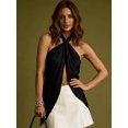 thumbnail image 3 of Argulvti Women’s Satin Halter Tops Summer Fashionable Solid Color Backless Split Hem Going Out Vest, 3 of 5