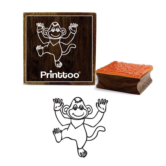 Printtoo Craft Textile Monkey Pattern Square Wooden Rubber Stamp Scrap-booking-5 x 5 Inches