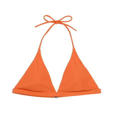 Women Summer Bikini Top  Solid Color Padded Wire Free Halter Bra  Triangle Back Buckles Swimsuit Tops
