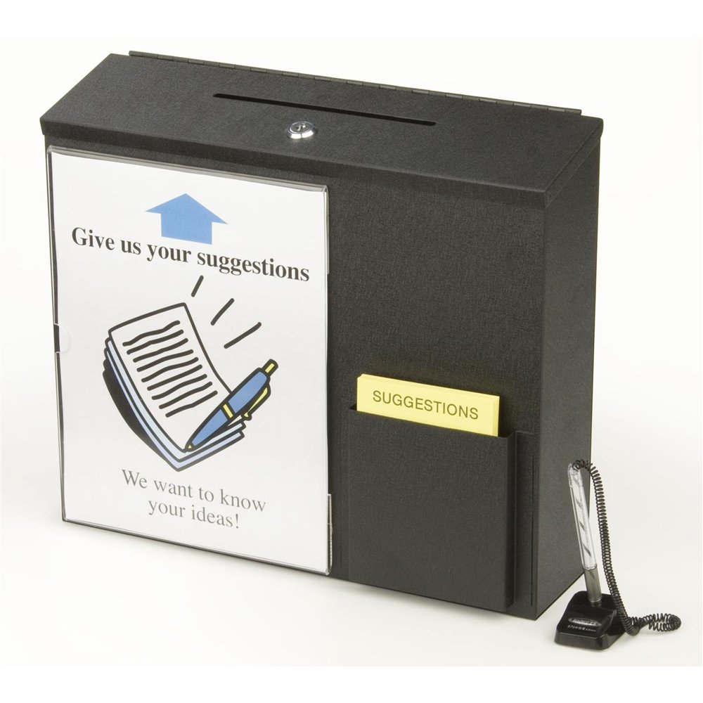 Displays2go Metal Suggestion Box with Locking Hinged Lid, Pocket for