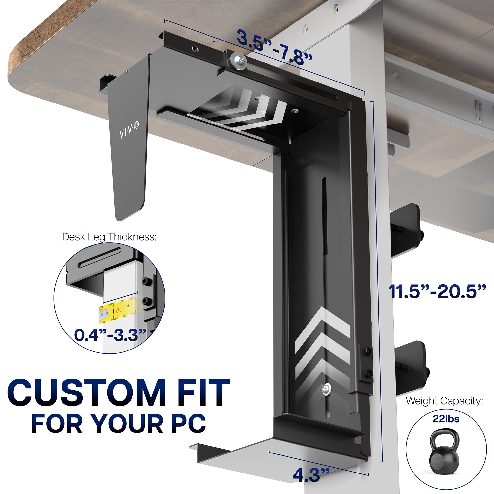 VIVO Steel Adjustable Clamp-on Desk Leg PC Mount, Computer Case CPU Holder