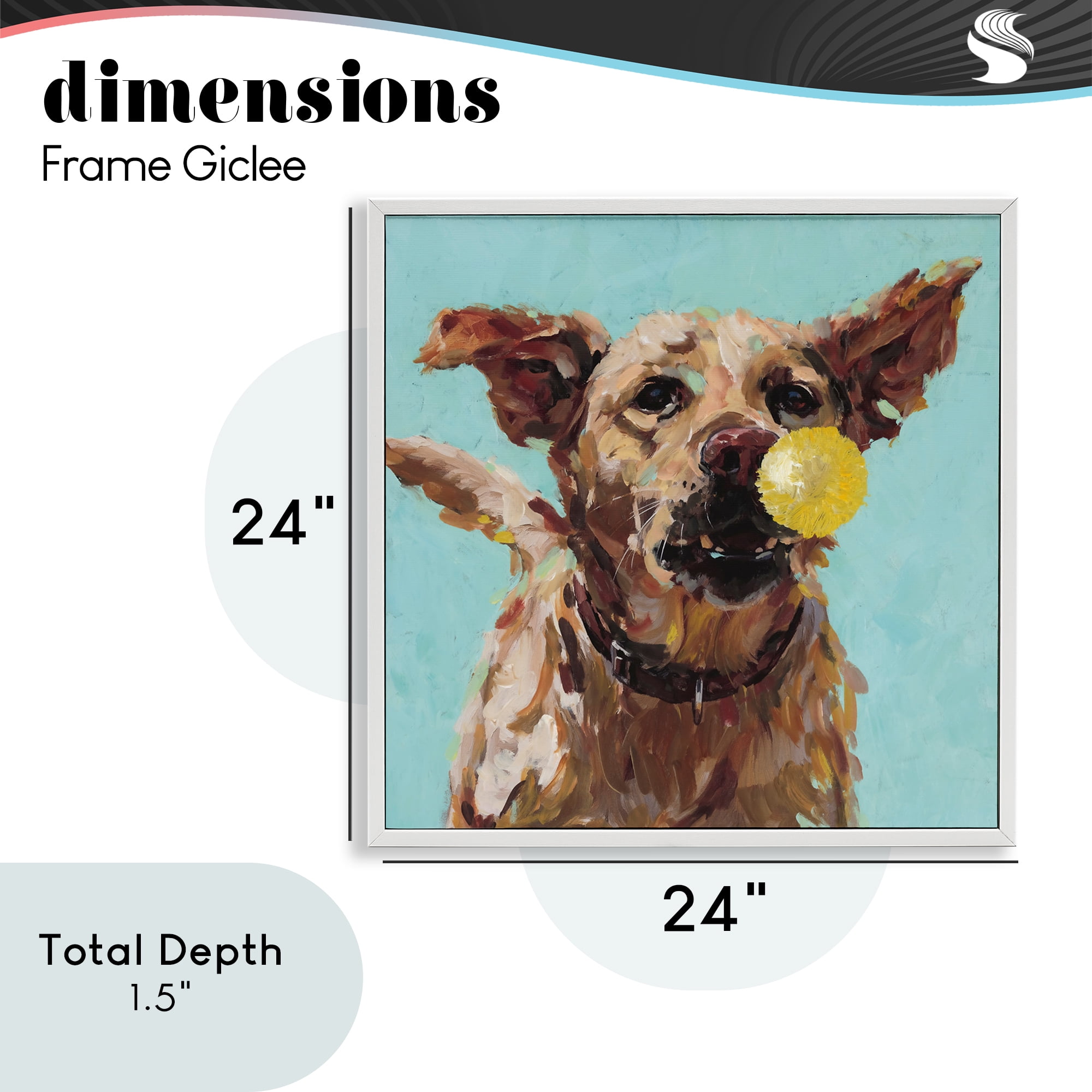 Dog Playing with Ball White Framed Giclee Art, design by Studio Bautista