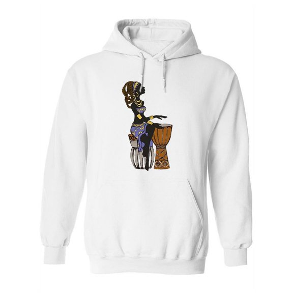 African Woman Playing Drums Hoodie Women -Image by Shutterstock, Female XX-Large