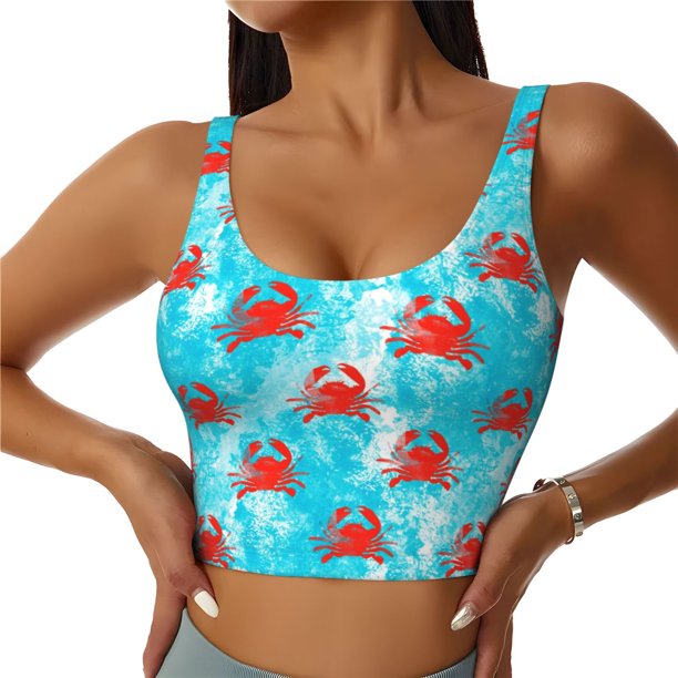 Balery Crab Swims In The Ocean Sujetadores deportivos con espalda cruzada para mujer, acolchados, sin costuras, de alto impacto, ideales para yoga, gimnasio, entrenamiento y fitness.-Small