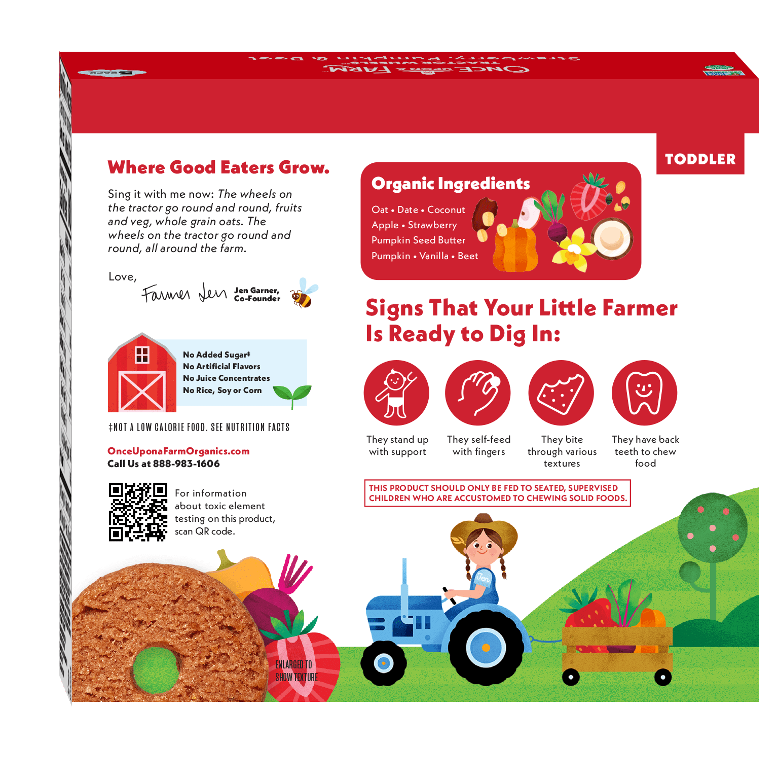 Once Upon a Farm Organic Tractor Wheels Toddler Bar, Strawberry, Pumpkin & Beet, 5ct