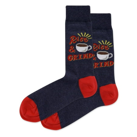 Hot Sox Men's Rise and Grind Crew Socks Blue-Red Size 10-13