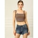 thumbnail image 4 of Top sin mangas de verano sin mangas con tirantes finos y tirantes finos con lazo a rayas arcoíris para mujer Multicolor Negro XS, 4 of 6