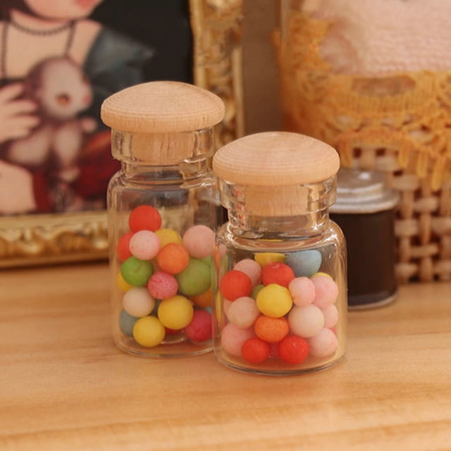 Minitarro de almacenamiento Hesroicy, modelo de tapa de madera, realista, transparente, 1:12, para casa de muñecas, para aperitivos, galletas, tarro de cristal vacío, modelo de micropaisaje