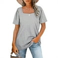 thumbnail image 1 of Camiseta de mujer Qarigey Cuello cuadrado plisado casual suelta elegante Raya gris S, 1 of 5