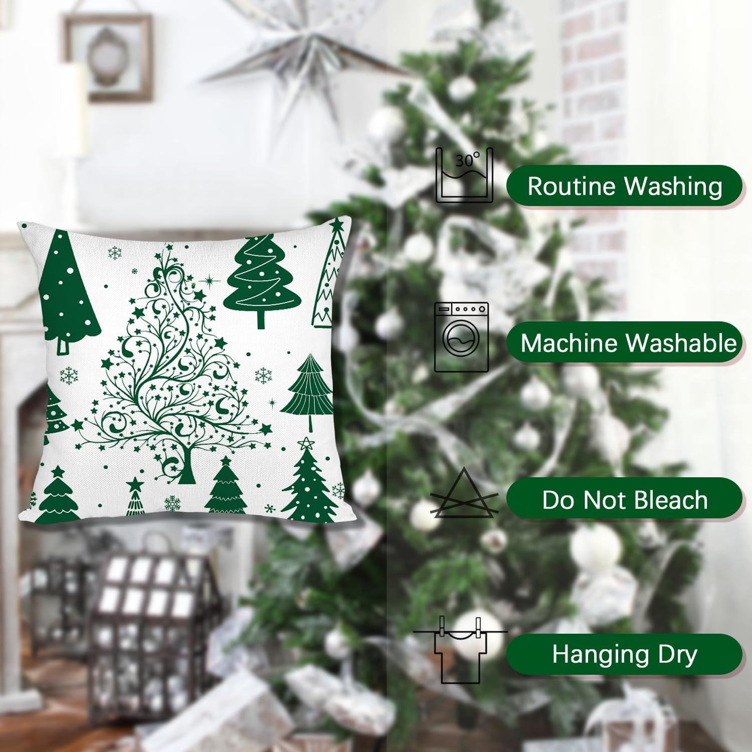 Green Christmas Throw Pillow Covers 20x20 Set of 4 Christmas Decoration Trees Deer Snowman Merry Christmas Decorative Holiday Farmhouse Pillow Covers for Holiday Christmas Decoration