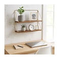 thumbnail image 3 of Sagebrook Home Metal & Wood Wall Storage Shelf - 2-Tier Floating Shelves with Gold Iron Frame, Pine Wood Shelves for Home, Office, Bedroom, Living Room - Modern Wall Decor - 20" Gold & Wood, 3 of 7
