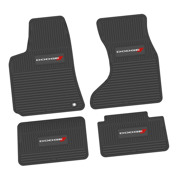 Charger Floor Mats 06-10 Dodge Charger AWD 4 Piece Custom Vintage Scene w/ Dodge w/ Stripe Insert - Black w/ White 'Dodge' and Red 'Stripes' Insert