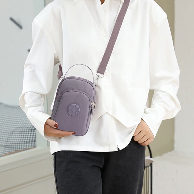 Bolso Bandolera Pequeño de Nailon Gris para Mujer | Monedero Informal para Móvil | 17 X 11 X 8 Cm | Ligero y Multifuncional