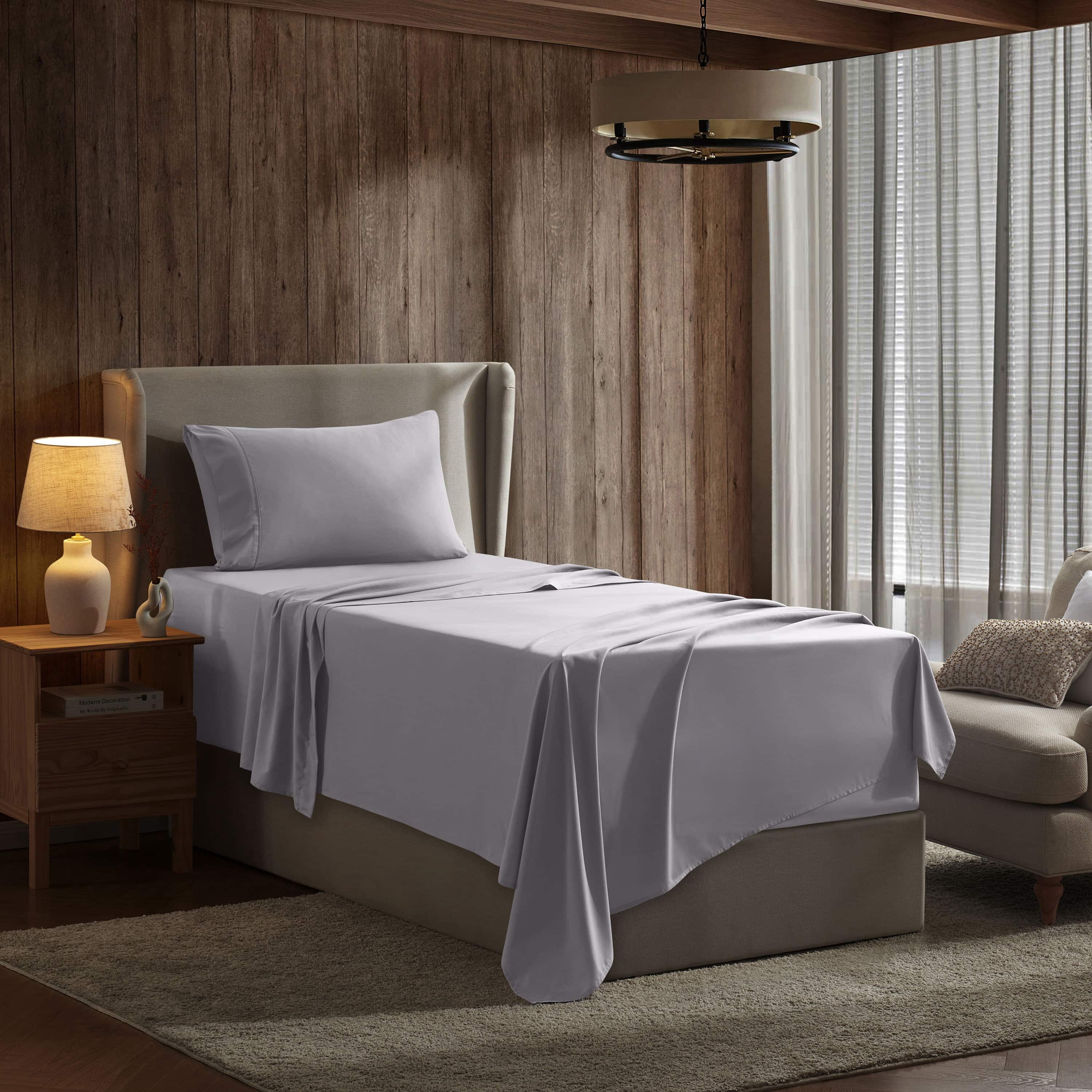LammaLoe Extra Deep Pocket Sheets Twin Set, 3 Piece, Fits 18"-24" Mattress, Breathable & Extra Soft Bed Sheets, Light Grey Lavender