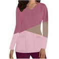 thumbnail image 2 of Cavosen Womens Scrub Shirts Pink Long Sleeve V Neck Underscrub Stretchy Soft Xmas Color Block Yoga Scrub Tops with Pocket Lightweight Workwear Anti-Wrinkle Scrub Shirts Tee Tunic S, 2 of 5