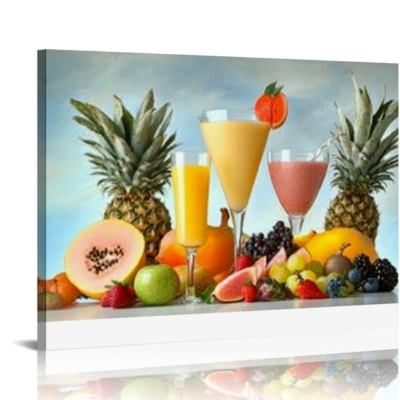 ZFLMY Tropical Fruit Smoothies with Strawberry & Orange Garnish Fruit Food Photography Canvas Print Inspirational Wall Decor Home Decor Art Aesthetic Hanging Painting 16x12in