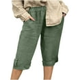 thumbnail image 7 of Womens Capri Pants 2026 Knee Length Cotton Linen Capris Summer Straight Leg Loose Beach Bermuda Shorts with Pockets Solid Color Capris,Green,XL, 7 of 7