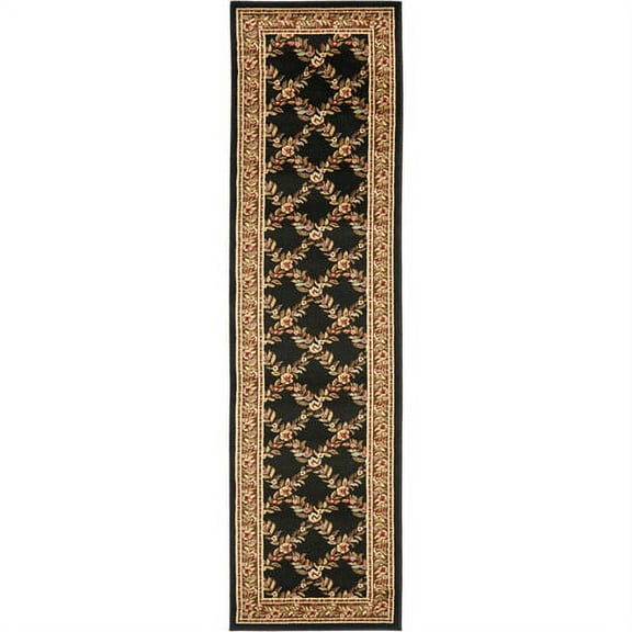 SAFAVIEH Lyndhurst Marshall Floral Border Runner Rug, Black/Brown, 2'3" x 8'