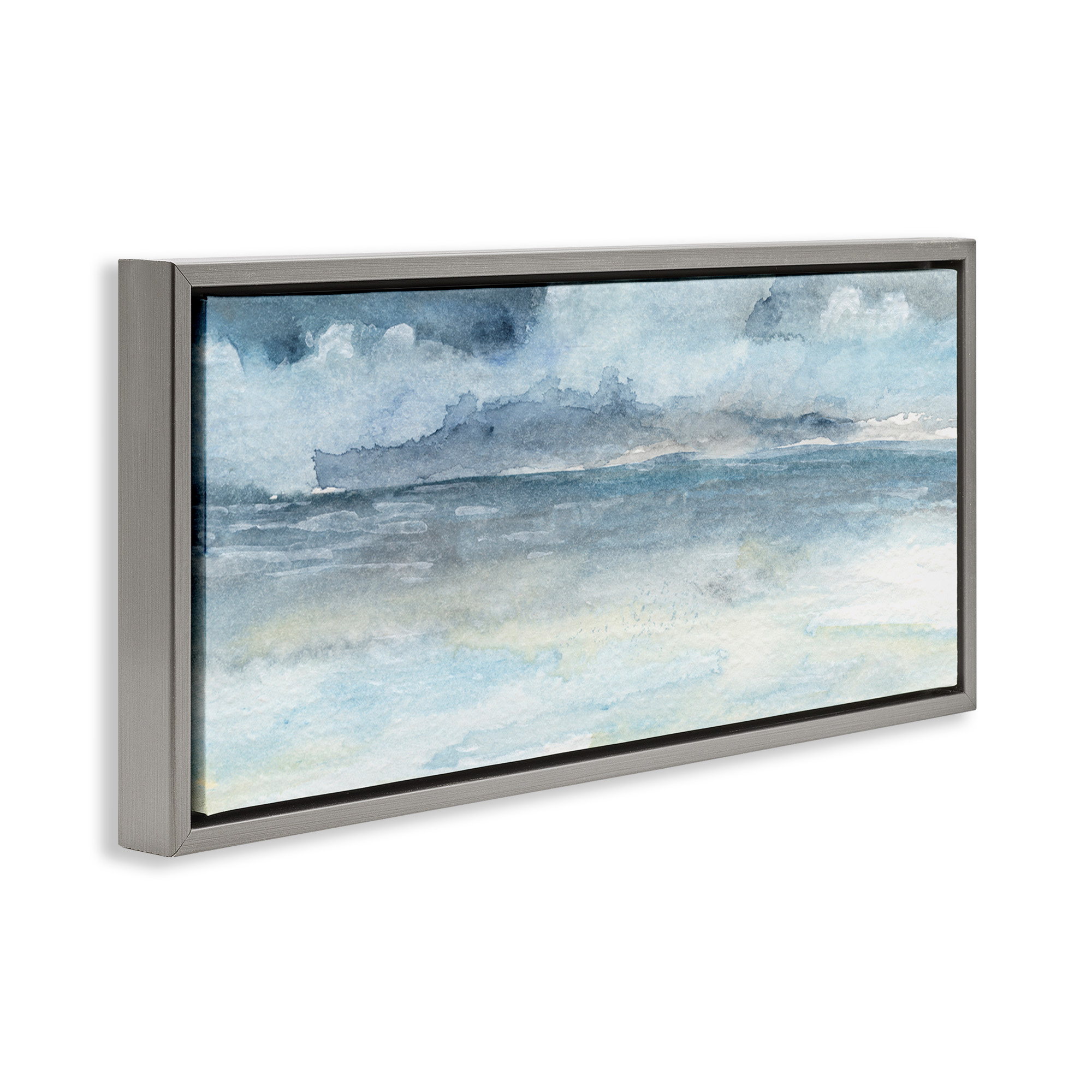 Stupell Industries Abstract Cloudy Ocean Waves Nature Painting Gray Floater Framed Canvas Art Print Wall Art, 25 x 11