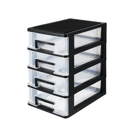 

NUOLUX Four-layer Storage Cabinet Plastic Drawer Type Closet Portable Multifunction Dustproof Storage Rack Organizer Furniture (Black and Transparent)