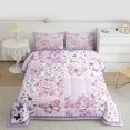 thumbnail image 2 of Homewish Butterfly Printed Full Size Comforter Sets,Rustic Flower Floral Bedding Comforter Set,Purple Pink Bedding Sets For Girl Kids,Luxury Bedroom Decor,3pcs, 2 of 8