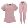 thumbnail image 2 of IYYVV Womens Scrub Sets Plus Size Nursing Uniform Petite V Neck Scrubs Tops and Jogger Pants Medical Workwear Pink M, 2 of 6