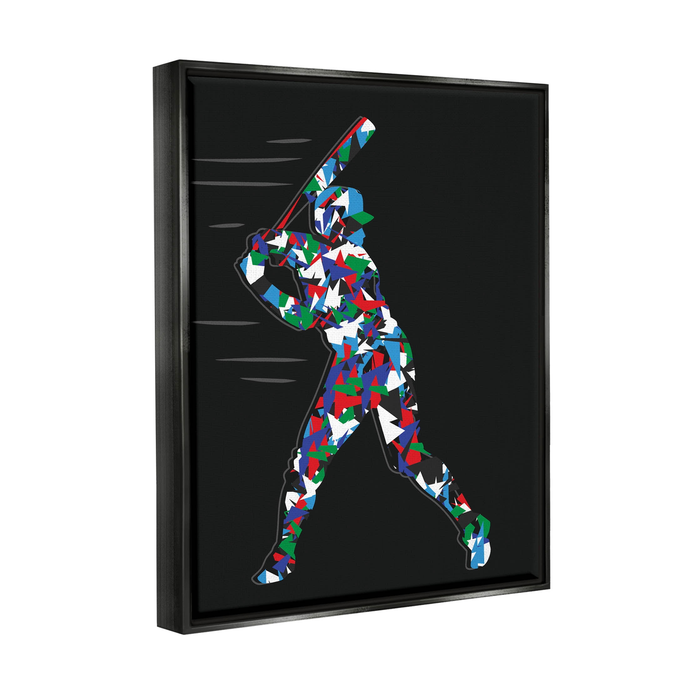 Stupell Industries Baseball Player Abstract Swing Graphic Art Jet Black Floating Framed Canvas Print Wall Art, Design by Arrolynn Weiderhold