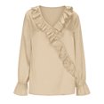 thumbnail image 5 of Tops for Women Long Sleeved Casual Lace Pleated V-neck Shirt Top Gold M, 5 of 9