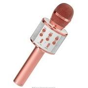 KissDate Wireless Bluetooth Karaoke Microphone for Kids, 5-in-1 Portable Handheld Karaoke Mic Speaker Player Recorder with Adjustable Remix FM Radio for Kids Girls Boys Teens Birthday (858-Rose Gold)