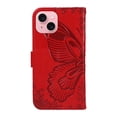 thumbnail image 3 of SaniMore Wallet Case for iPhone 15, PU Leather Embossed Butterfly Flip Folio Cover Card Holder [Kickstand][Wrist Strap] All Arpund Protective Shockproof Shell for iPhone 15(2023), Red, 3 of 18