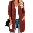 thumbnail image 2 of Long Sleeve Cable Knit Long Cardigan for Women,Open Front Button Loose Outwear,2026 Spring Winter Chunky Sweaters with Pockets,Oversized Slouchy Basic Warm Trendy Fall Fashion Clothing Brick Red, 2 of 4