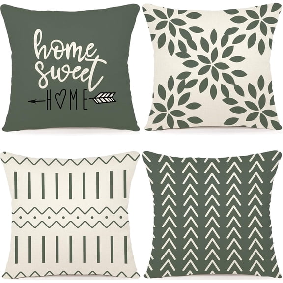 Pillow Covers 20x20 Set of 4, Modern Sofa Throw Pillow Cover, Decorative Outdoor Linen Fabric Pillow Case for Couch Bed Car, Aqua Green