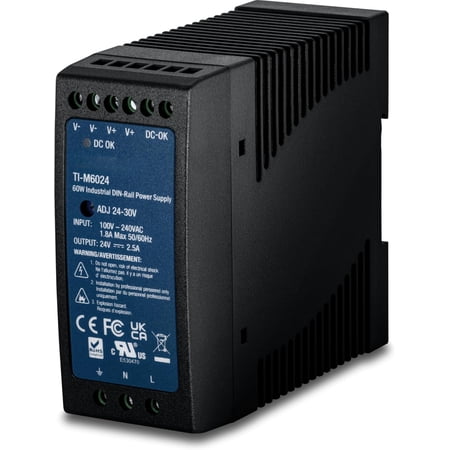 60W, 24V DC, 2.5A AC to DC DIN-Rail Power Supply, Universal AC Input, Extreme -20 to 70 °C (-4 to 158 °F) Operating Temp., TI-M6024